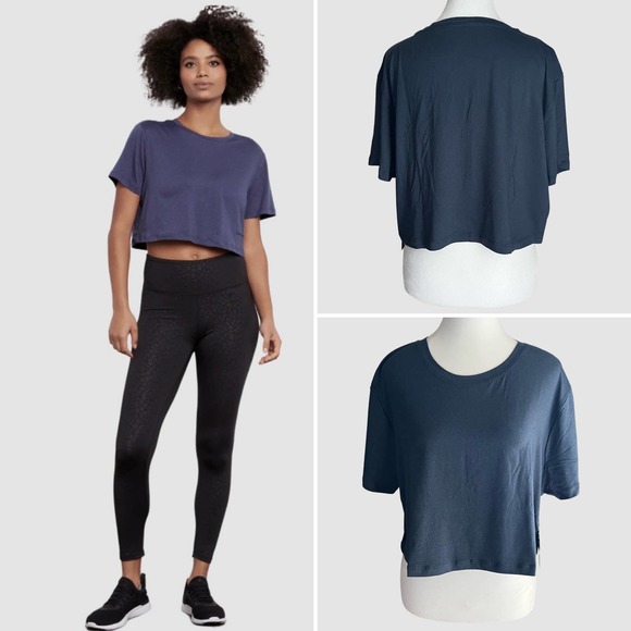 BCBGMaxAzria Kylie Crop Tee Pacific Blue, NWT-Size XL - Picture 1 of 9